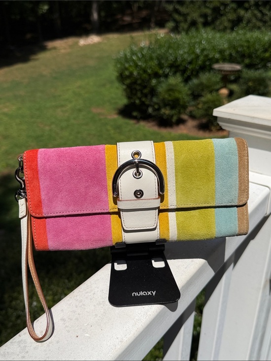 Coach Handbags - Coach Soho Wristlet/Clutch Multicolor Suede Striped, Leather Trim *VINTAGE* 2003